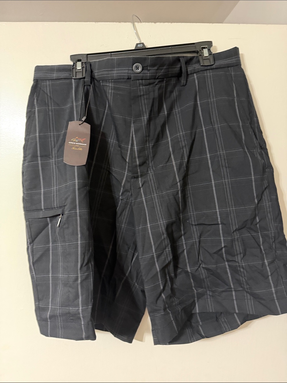 Greg Norman Collection Black Plaid Cargo Shorts
